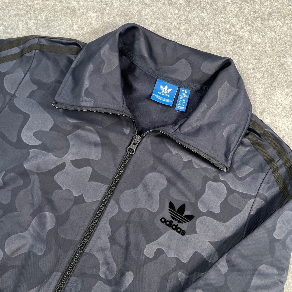 adidas Mens Track Jacket M Navy Camo Full Zip Trefoil Back Logo 3-Stripe